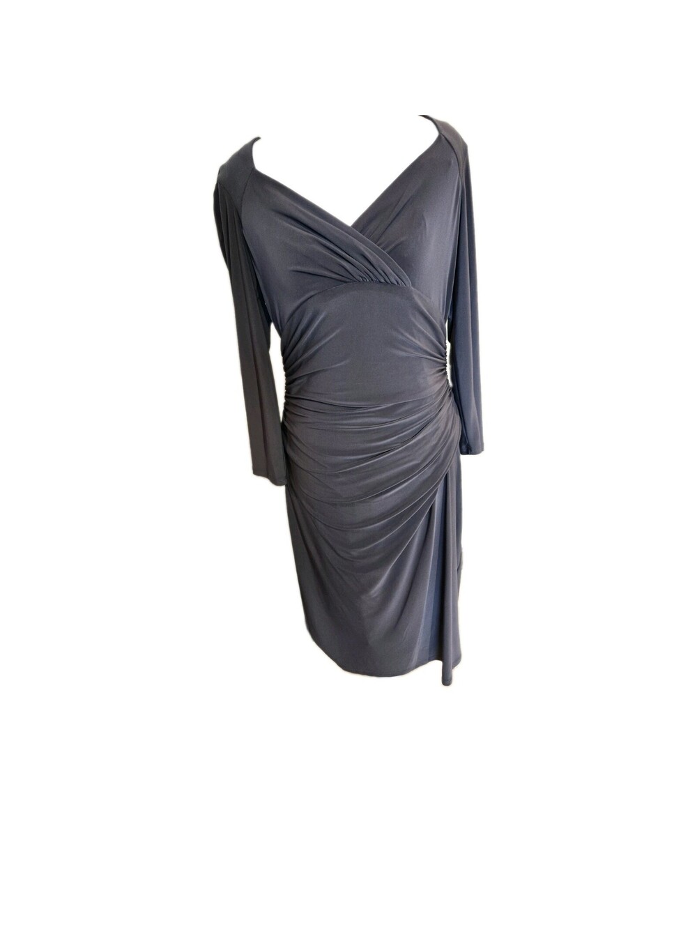 Lauren Ralph Lauren Women's Sz M/L Gray Long Sleeve Ruched Faux Wrap Office...
